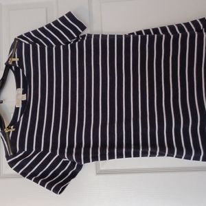Michael Michael kors black&white medium horizontal striped top shoulder …